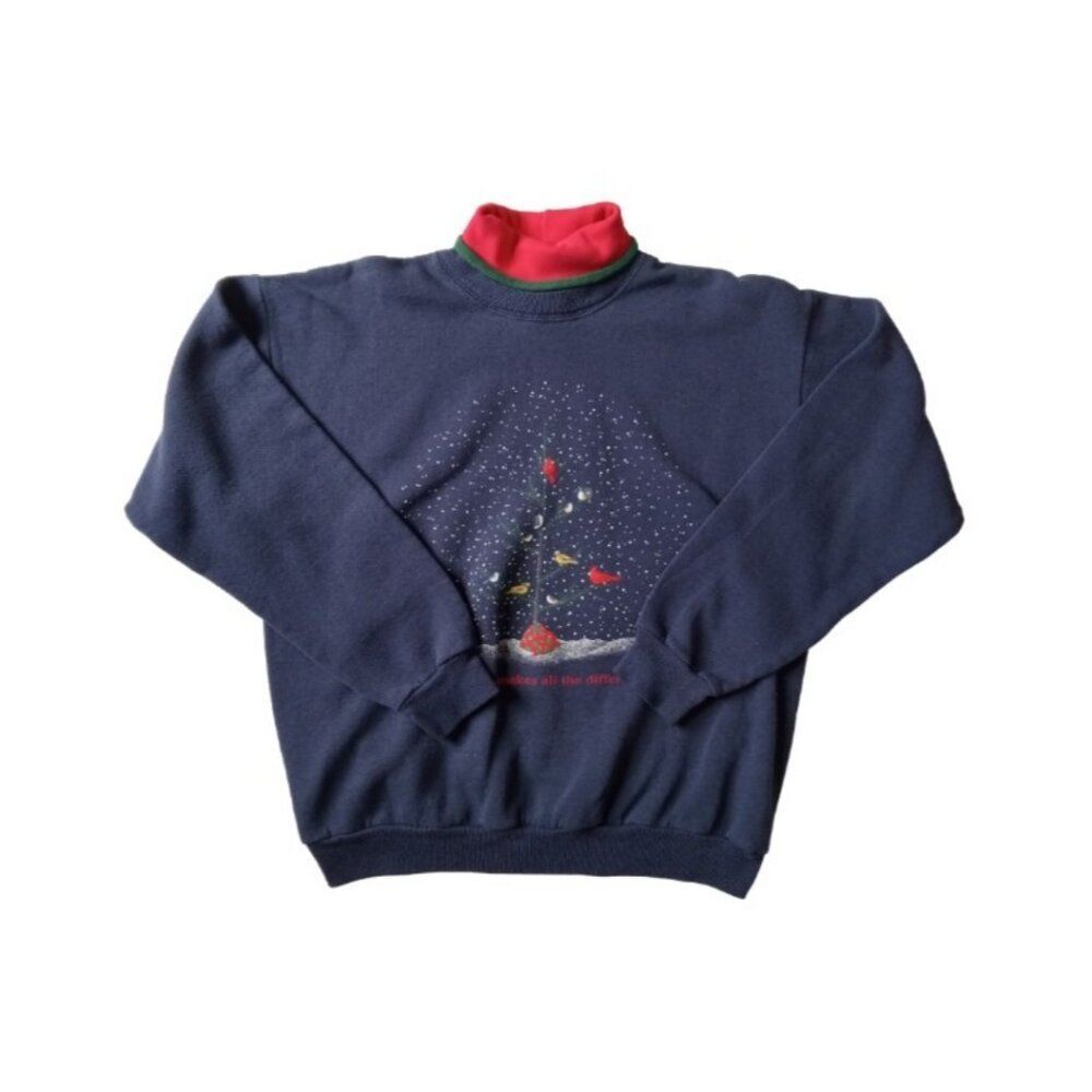 Lee Cotton Blend Navy Blue A Little Love Graphic Print Turtleneck Sweater Large